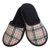 Γυναικεία παντόφλα πετσετέ δωματίου Μαύρο Καρό βαμβακερή Ελληνική