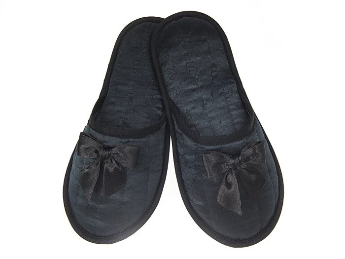 Γυναικεία παντόφλα σατέν δωματίου μαύρη Ελληνική - Amaryllis Slippers 1