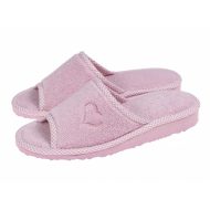 Γυναικεία παντόφλα ανοιχτή πετσετέ ροζ Βαμβακερή Ελληνική