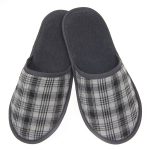 Ανδρική παντόφλα πετσετέ δωματίου Καρώ Γκρί βαμβακερή Ελληνική