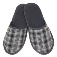 Ανδρική παντόφλα πετσετέ δωματίου Καρώ Γκρί βαμβακερή Ελληνική Ανδρικές Παντόφλες Amaryllis Slippers Ανδρική παντόφλα πετσετέ δωματίου Καρώ Γκρί βαμβακερή Ελληνική
