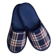 Ανδρική παντόφλα πετσετέ δωματίου Καρώ Μπλε βαμβακερή Ελληνική Ανδρικές Παντόφλες Amaryllis Slippers Ανδρική παντόφλα πετσετέ δωματίου Καρώ Μπλε βαμβακερή Ελληνική