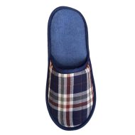 Ανδρική παντόφλα πετσετέ δωματίου Καρώ Μπλε βαμβακερή Ελληνική Ανδρικές Παντόφλες Amaryllis Slippers 3