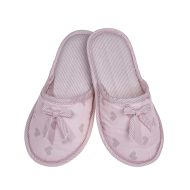 Εφηβική παντόφλα υφασμάτινη δωματίου Ροζ με καρδούλες βαμβακερή Ελληνική