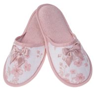 Γυναικεία παντόφλα υφασμάτινη δωματίου Σομόν λουλούδι βαμβακερή Ελληνική