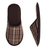 Ανδρική παντόφλα υφασμάτινη δωματίου Καρό Καφέ βαμβακερή Ελληνική