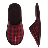 Ανδρική παντόφλα υφασμάτινη δωματίου Καρώ Κόκκινο/Καφέ βαμβακερή Ελληνική