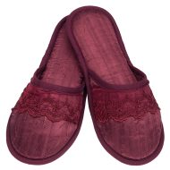 Γυναικεία παντόφλα σατέν δωματίου Μπορντό με Δαντέλα Ελληνική