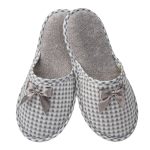 Γυναικεία παντόφλα υφασμάτινη δωματίου καρώ γκρί βαμβακερή Ελληνική