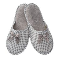 Γυναικεία παντόφλα υφασμάτινη δωματίου καρώ γκρί βαμβακερή Ελληνική
