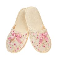 Γυναικεία παντόφλα υφασμάτινη δωματίου Ροζ λουλούδι βαμβακερή Ελληνική