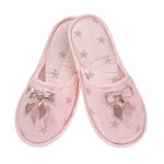 Γυναικεία παντόφλα υφασμάτινη δωματίου Pink Star βαμβακερή Ελληνική