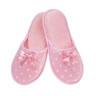 Γυναικεία παντόφλα υφασμάτινη δωματίου Πουά Ρόζ βαμβακερή Ελληνική