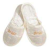 Γυναικεία παντόφλα νυφική σατέν δωματίου Ιβουάρ Βride Ελληνική