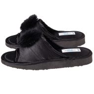 Γυναικεία παντόφλα νυφική σατέν μαύρο φουντάκι Ελληνική Ανοιχτές Παντόφλες Amaryllis Slippers Γυναικεία παντόφλα νυφική σατέν μαύρο φουντάκι Ελληνική