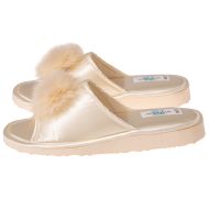 Γυναικεία παντόφλα νυφική σατέν ιβουάρ φουντάκι Ελληνική Ανοιχτές Παντόφλες Amaryllis Slippers Γυναικεία παντόφλα νυφική σατέν ιβουάρ φουντάκι Ελληνική