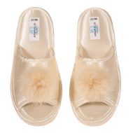 Γυναικεία παντόφλα νυφική σατέν ιβουάρ φουντάκι Ελληνική Ανοιχτές Παντόφλες Amaryllis Slippers 3