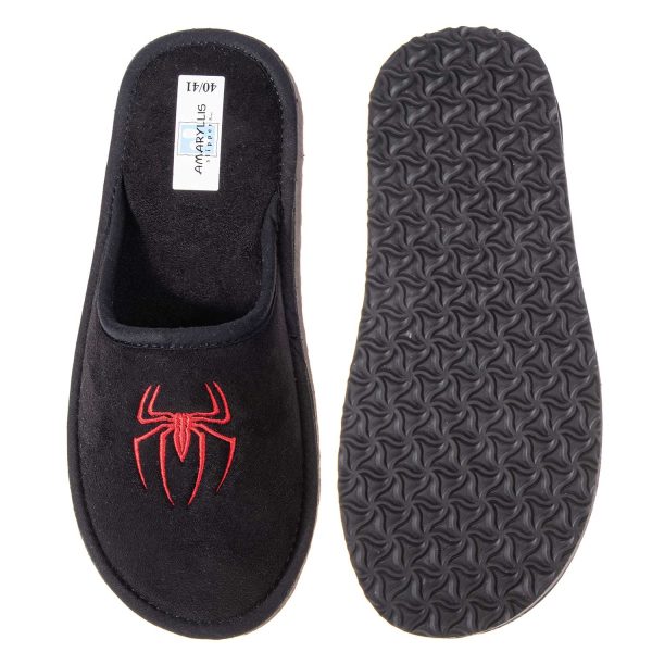 Ανδρική/Εφηβική παντόφλα βελούδο μαύρο Spiderman Ελληνική - Amaryllis Slippers 4