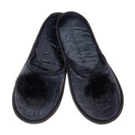 Γυναικεία παντόφλα σατέν με φουντάκι δωματίου νυφική μαύρη Ελληνική Γυναικείες Παντόφλες Δωματίου Amaryllis Slippers Γυναικεία παντόφλα σατέν με φουντάκι δωματίου νυφική μαύρη Ελληνική