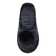 Γυναικεία παντόφλα σατέν με φουντάκι δωματίου νυφική μαύρη Ελληνική Γυναικείες Παντόφλες Δωματίου Amaryllis Slippers 3