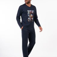 Ανδρική σετ πιτζάμα new york μπλε Interlock βαμβακερή ελληνικής κατασκευής Ανδρικές Πιτζάμες Amaryllis Slippers Ανδρική σετ πιτζάμα new york μπλε Interlock βαμβακερή ελληνικής κατασκευής