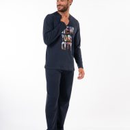 Ανδρική σετ πιτζάμα new york μπλε Interlock βαμβακερή ελληνικής κατασκευής Ανδρικές Πιτζάμες Amaryllis Slippers 3