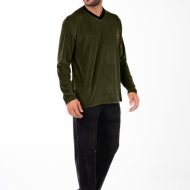 Ανδρική σετ πιτζάμα βελούδο χακί ελληνικής κατασκευής Ανδρικές Πιτζάμες Amaryllis Slippers Ανδρική σετ πιτζάμα βελούδο χακί ελληνικής κατασκευής