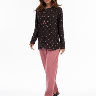 Γυναικεία σετ πιτζάμα μαύρη πουά με καρδούλες ιντερλοκ cotton ελληνικής κατασκευής Γυναικείες Πιτζάμες Amaryllis Slippers 3