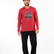 Ανδρική σετ πιτζάμα κόκκινη Brooklyn New York Interlock βαμβακερή ελληνικής κατασκευής Ανδρικές Πιτζάμες Amaryllis Slippers Ανδρική σετ πιτζάμα κόκκινη Brooklyn New York Interlock βαμβακερή ελληνικής κατασκευής