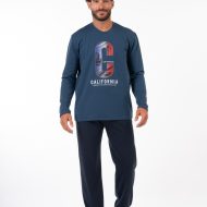 Ανδρική σετ πιτζάμα μπλε California Interlock βαμβακερή ελληνικής κατασκευής Ανδρικές Πιτζάμες Amaryllis Slippers Ανδρική σετ πιτζάμα μπλε California Interlock βαμβακερή ελληνικής κατασκευής