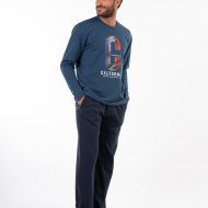 Ανδρική σετ πιτζάμα μπλε California Interlock βαμβακερή ελληνικής κατασκευής Ανδρικές Πιτζάμες Amaryllis Slippers 3