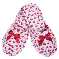 Γυναικεία παντόφλα υφασμάτινη κερασάκι λευκό βαμβακερή Ελληνικής κατασκευής