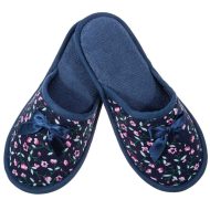 Γυναικεία παντόφλα υφασμάτινη μπλέ λουλούδι βαμβακερή Ελληνικής κατασκευής