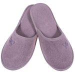 Γυναικεία παντόφλα πετσετέ μωβ πεταλούδα βαμβακερή Ελληνικής Κατασκευής