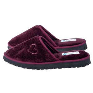 Γυναικεία παντόφλα βυσσινί Fleece με κέντημα καρδούλα Ελληνικής κατασκευής