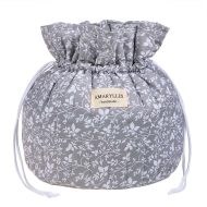 Χειροποίητο Βαμβακερό Νεσεσέρ "Πουγκί" Γκρι Λουλούδι Amaryllis Slippers – Ελληνικής Κατασκευής