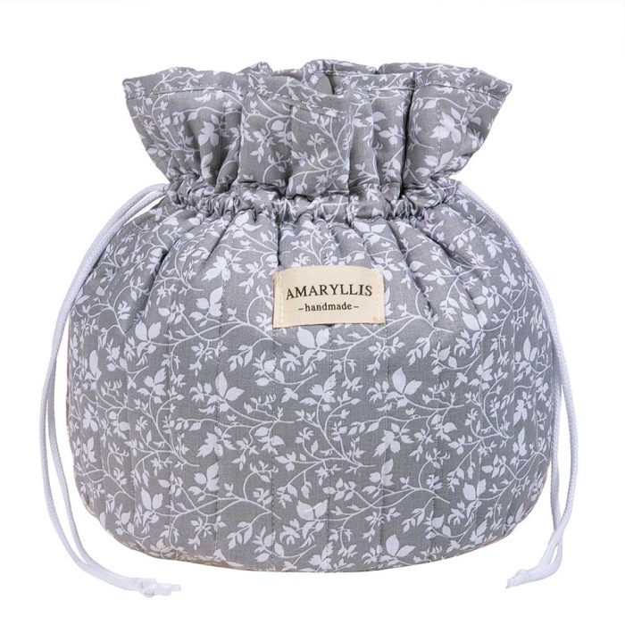 Χειροποίητο Βαμβακερό Νεσεσέρ "Πουγκί" Γκρι Λουλούδι Amaryllis Slippers – Ελληνικής Κατασκευής
