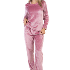 Γυναικεία Σετ Πιτζάμα Fleece Μονόχρωμο σε χρώμα Σάπιο Μήλο